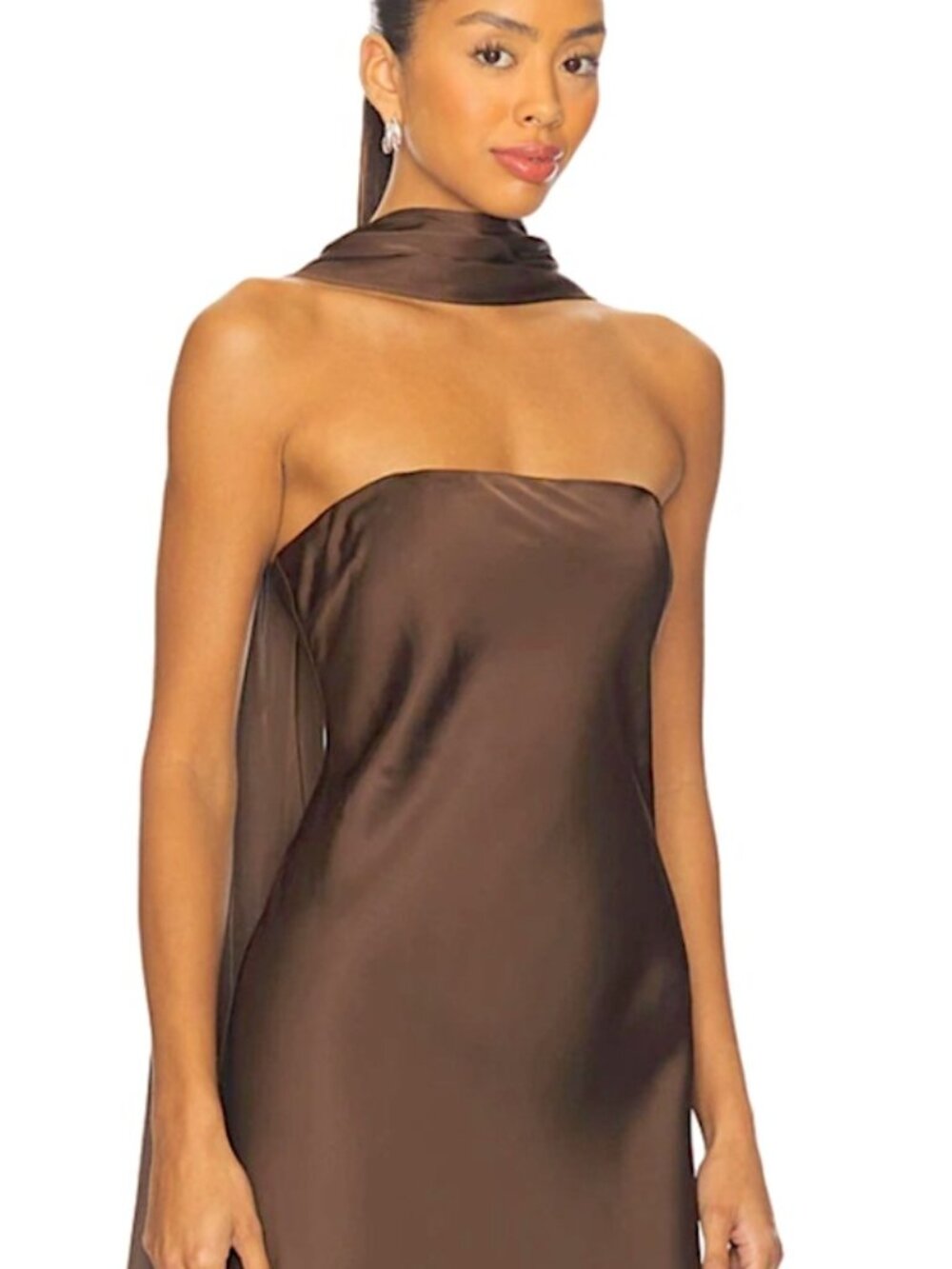 NWT House of Harlow 1960 x REVOLVE Mel Midi Dress Chocolate Brown Size Medium - Picture 2 of 6